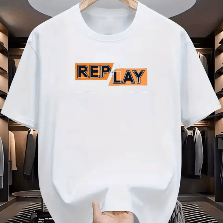Men’s Letter Print T-Shirt – 100% Cotton Crew Neck Short Sleeve Top – Breathable Stretch Regular Fit Tee for Casual Daily Wear – All-Season Comfort