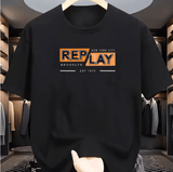 Men’s Letter Print T-Shirt – 100% Cotton Crew Neck Short Sleeve Top – Breathable Stretch Regular Fit Tee for Casual Daily Wear – All-Season Comfort