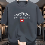 Men’s Summer T-Shirt – Loose Fit Swiss Mountain Print Tee – Casual Sports Style Round Neck Short Sleeve Top – Breathable Outdoor-Inspired Fashion