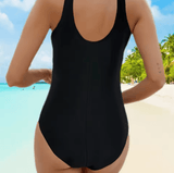 Slim Fit Round Neck One-Piece Swimsuit – Sporty, Stylish & Comfortable – Women’s Summer Swimwear