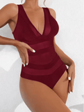 Sexy One-Piece Swimsuit for Women – V-Neck, Mesh Splicing, Backless Design | Sporty & Stylish Swimwear
