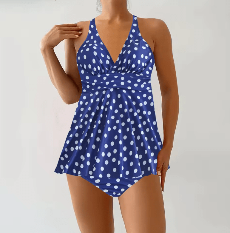 2025 Tankini Swimsuit for Women – Polka Dot Print, Skirt Style, Plus Size | Fashionable Two-Piece Swimwear