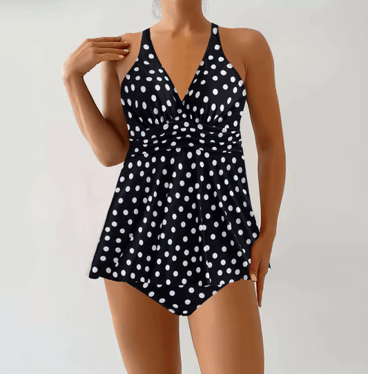 2025 Tankini Swimsuit for Women – Polka Dot Print, Skirt Style, Plus Size | Fashionable Two-Piece Swimwear