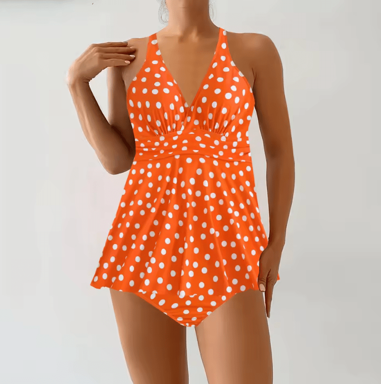 2025 Tankini Swimsuit for Women – Polka Dot Print, Skirt Style, Plus Size | Fashionable Two-Piece Swimwear