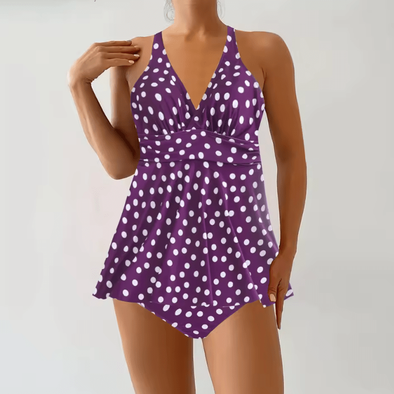 2025 Tankini Swimsuit for Women – Polka Dot Print, Skirt Style, Plus Size | Fashionable Two-Piece Swimwear