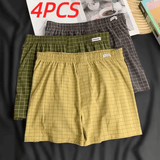4PCS Men’s Cotton Boxer Shorts – Loose Fit, Comfortable Sleep & Home Underwear | Casual Striped & Plaid Underpants