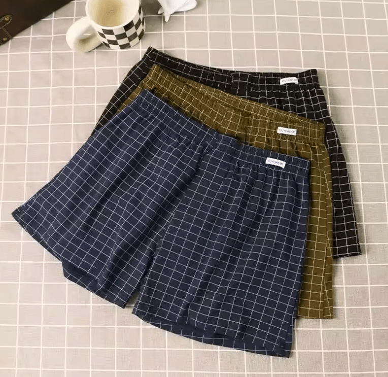 4PCS Men’s Cotton Boxer Shorts – Loose Fit, Comfortable Sleep & Home Underwear | Casual Striped & Plaid Underpants