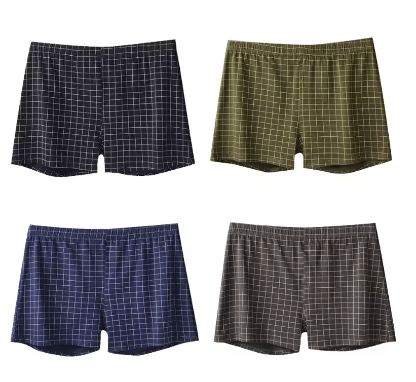 4PCS Men’s Cotton Boxer Shorts – Loose Fit, Comfortable Sleep & Home Underwear | Casual Striped & Plaid Underpants