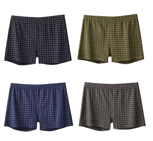 4PCS Men’s Cotton Boxer Shorts – Loose Fit, Comfortable Sleep & Home Underwear | Casual Striped & Plaid Underpants