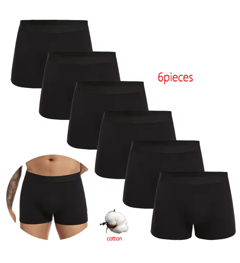 6PCS Men’s Black Boxer Shorts – Soft, Breathable Cotton Underwear | Comfortable Daily Underpants for Men (2025)