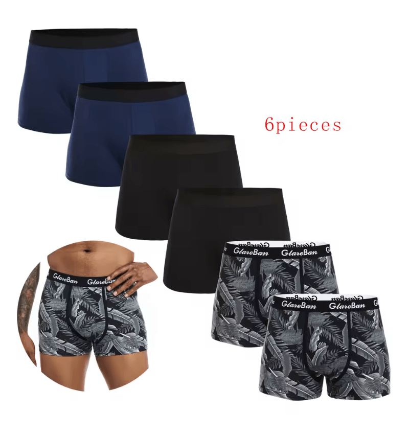 6PCS Men’s Black Boxer Shorts – Soft, Breathable Cotton Underwear | Comfortable Daily Underpants for Men (2025)