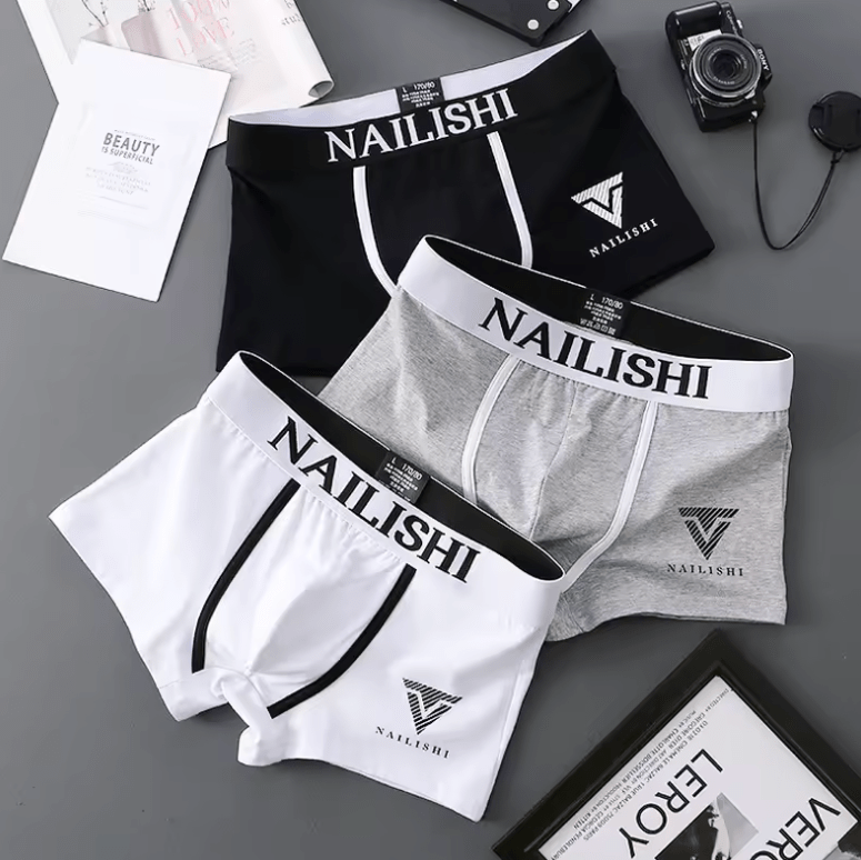 2PCS Men’s Cotton Boxer Shorts – Trendy Mid-Waist Breathable Underwear | Youth Style with Letter Print Design