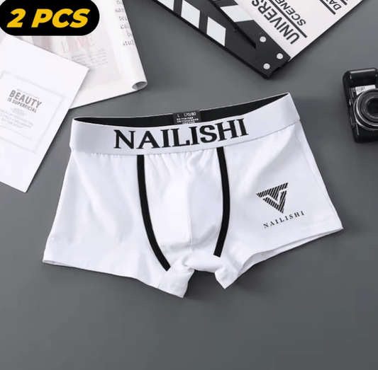 2PCS Men’s Cotton Boxer Shorts – Trendy Mid-Waist Breathable Underwear | Youth Style with Letter Print Design