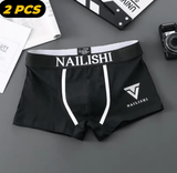 2PCS Men’s Cotton Boxer Shorts – Trendy Mid-Waist Breathable Underwear | Youth Style with Letter Print Design