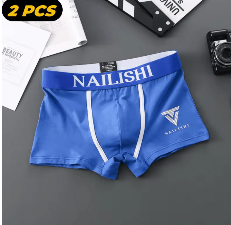 2PCS Men’s Cotton Boxer Shorts – Trendy Mid-Waist Breathable Underwear | Youth Style with Letter Print Design
