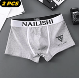 2PCS Men’s Cotton Boxer Shorts – Trendy Mid-Waist Breathable Underwear | Youth Style with Letter Print Design