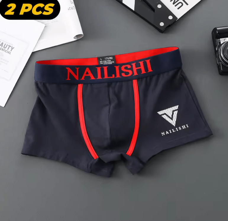 2PCS Men’s Cotton Boxer Shorts – Trendy Mid-Waist Breathable Underwear | Youth Style with Letter Print Design