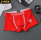 2PCS Men’s Cotton Boxer Shorts – Trendy Mid-Waist Breathable Underwear | Youth Style with Letter Print Design