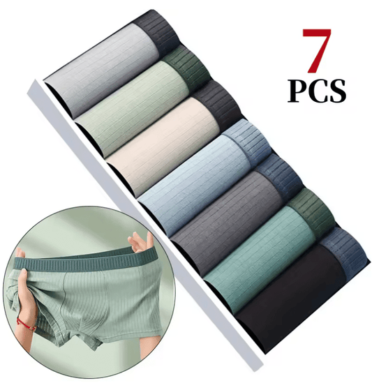 7PCS Men’s Cotton Boxer Shorts – Breathable, Soft, Mid-Waist Underwear | High Elasticity, Sizes L–4XL