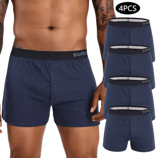 4PCS Men’s Cotton Boxer Shorts – Front Open, Loose Fit Underwear | Sexy Reflective Trunks with Fashion Design