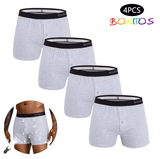 4PCS Men’s Cotton Boxer Shorts – Front Open, Loose Fit Underwear | Sexy Reflective Trunks with Fashion Design