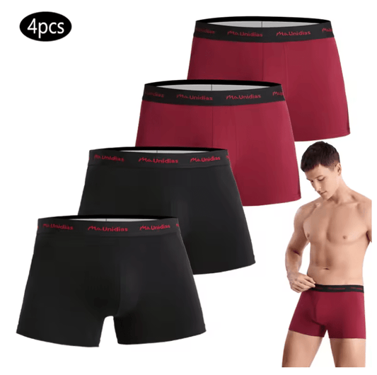 4PCS Men’s Cotton Boxer Briefs – Solid Color, High-Quality Underwear | Fashionable & Sexy Trunks for Men