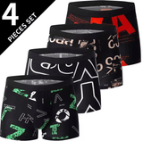 4-Pack Men’s Black Boxer Shorts – Breathable Letter Print Underwear for Casual & Sports Wear