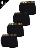 4-Pack Men’s Ice Silk Boxer Shorts – Cool Touch, Anti-Bacterial Crotch, Light Black & Gold Design