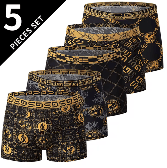 Men’s Black & Gold Printed Boxer Shorts – Comfortable, Sexy, Plus Size Underwear for Sport, Beach & Leisure