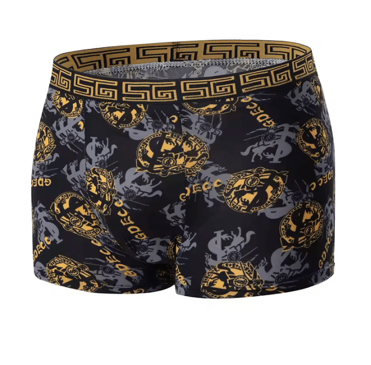 Men’s Black & Gold Printed Boxer Shorts – Comfortable, Sexy, Plus Size Underwear for Sport, Beach & Leisure