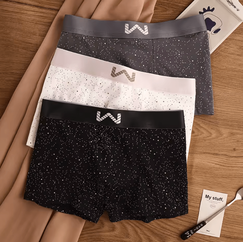3-Pack Men’s 5A Antibacterial Cotton Boxer Briefs – Starry Sky Print, Breathable & Comfortable U-Pouch Underwear