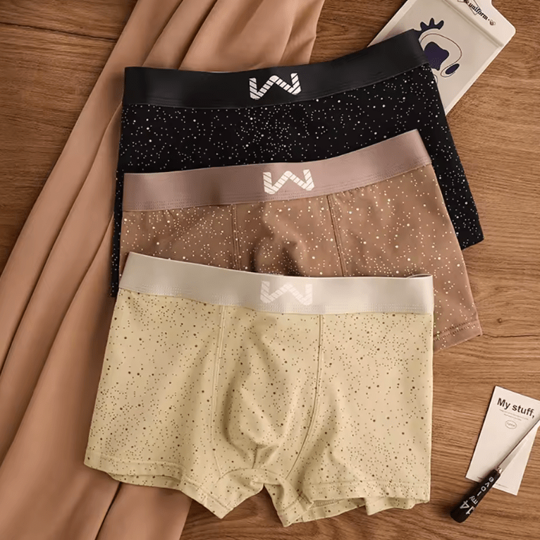 3-Pack Men’s 5A Antibacterial Cotton Boxer Briefs – Starry Sky Print, Breathable & Comfortable U-Pouch Underwear