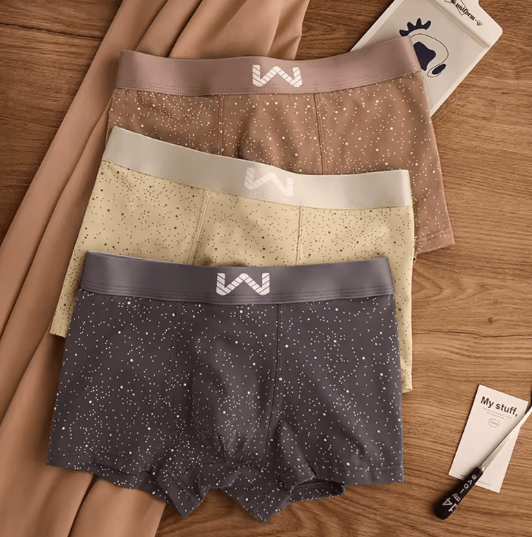 3-Pack Men’s 5A Antibacterial Cotton Boxer Briefs – Starry Sky Print, Breathable & Comfortable U-Pouch Underwear