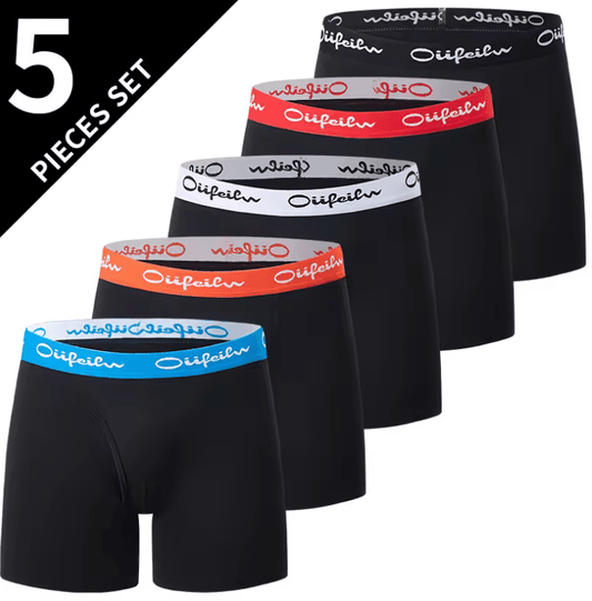 5-Pack Men’s Fashion Long Boxer Shorts – Comfortable, Breathable & Stretch Fit for Sports and Casual Wear