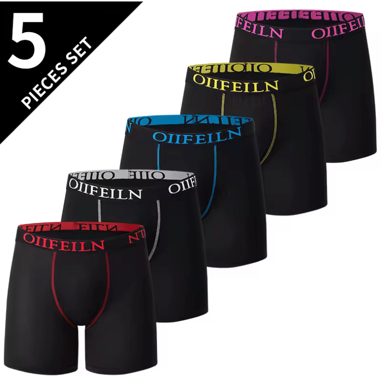 5-Pack Men’s Fashion Long Boxer Shorts – Comfortable, Breathable & Stretch Fit for Sports and Casual Wear