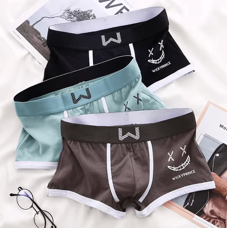 3-Pack Men’s Cotton Boxer Briefs – Breathable, Sexy U-Pouch Underwear with Smiling Face Print