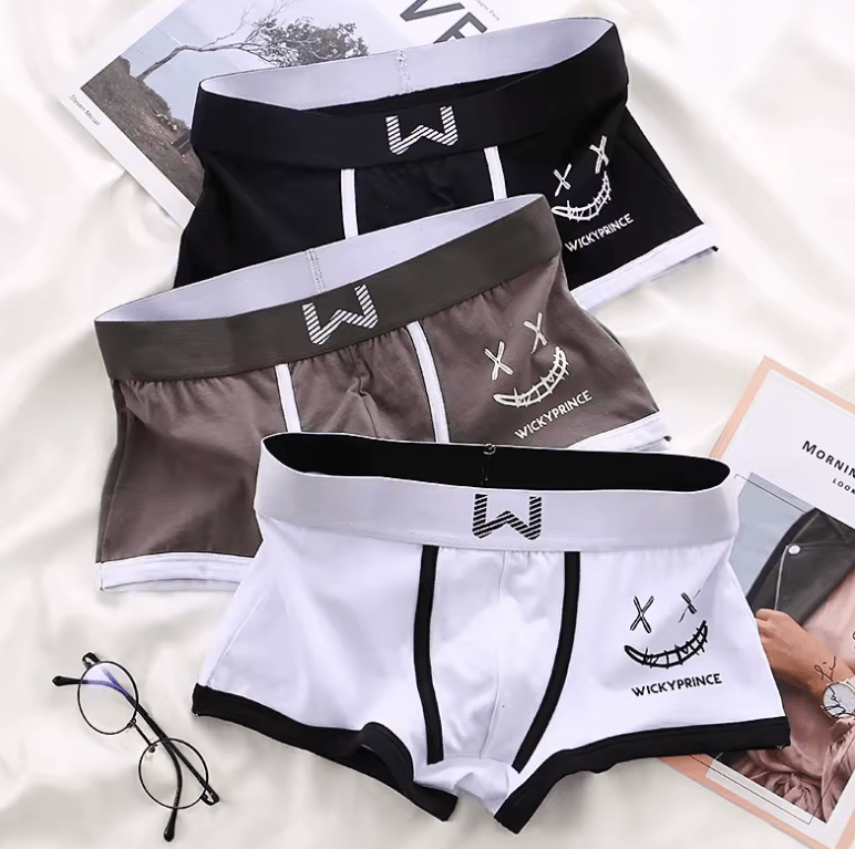 3-Pack Men’s Cotton Boxer Briefs – Breathable, Sexy U-Pouch Underwear with Smiling Face Print