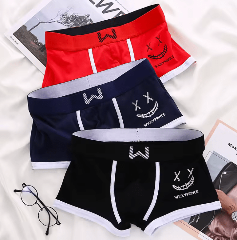 3-Pack Men’s Cotton Boxer Briefs – Breathable, Sexy U-Pouch Underwear with Smiling Face Print