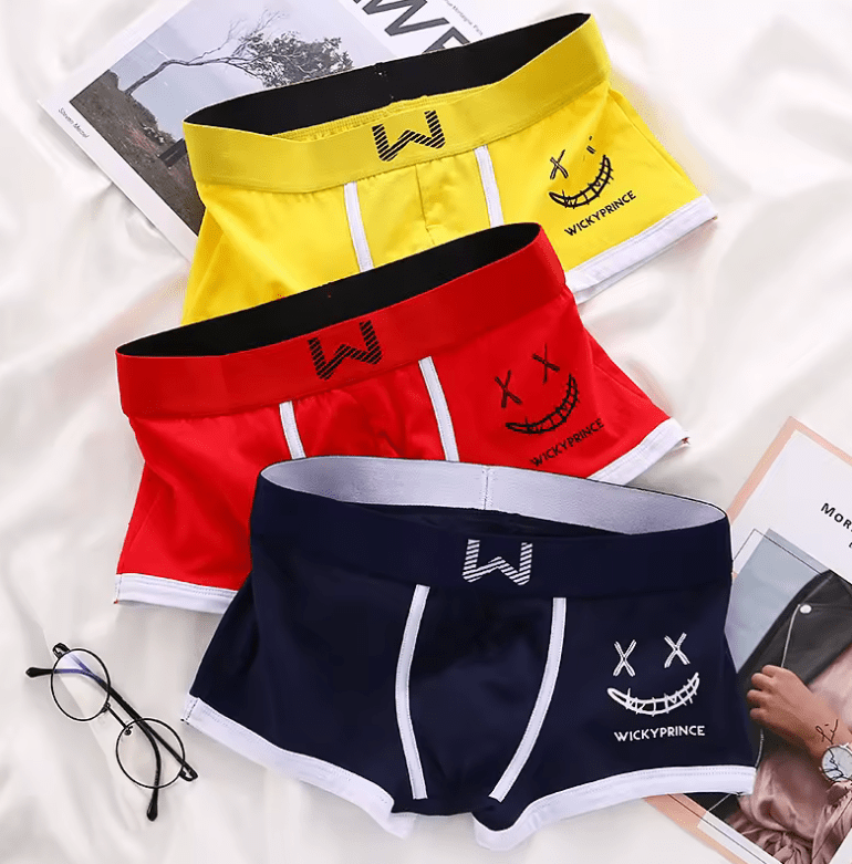 3-Pack Men’s Cotton Boxer Briefs – Breathable, Sexy U-Pouch Underwear with Smiling Face Print