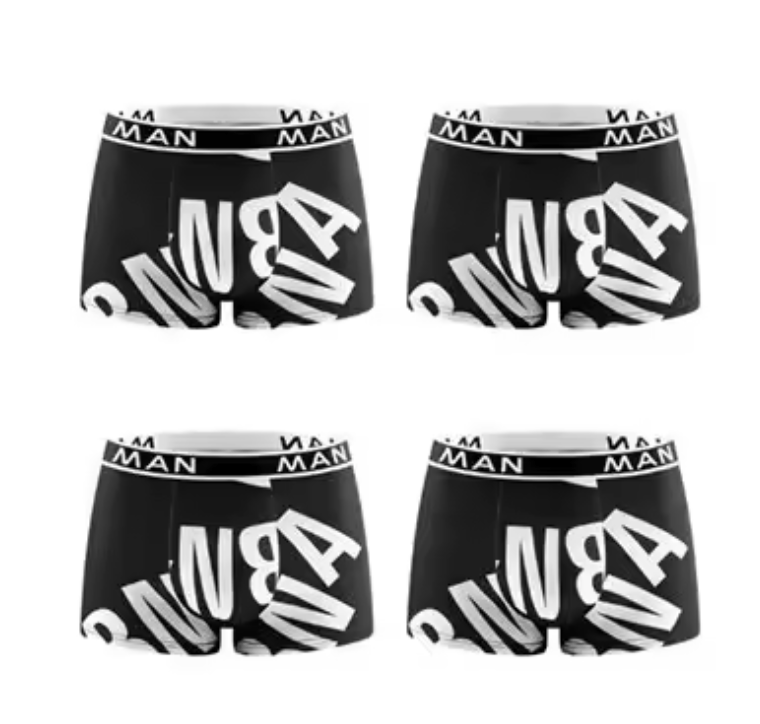 4-Pack Men’s Seamless Boxer Briefs – Breathable, Letter Print, Plus Size Underwear