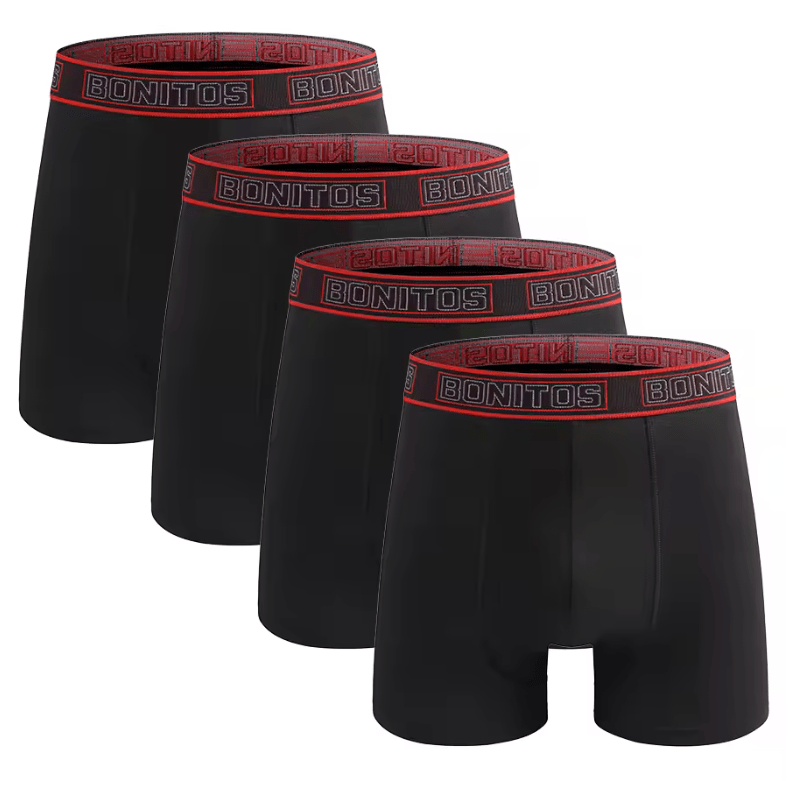 4-Pack Men’s Polyester Boxer Briefs – Sexy Medium-Long Underwear with Letter Waistband
