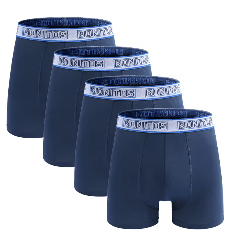 4-Pack Men’s Polyester Boxer Briefs – Sexy Medium-Long Underwear with Letter Waistband