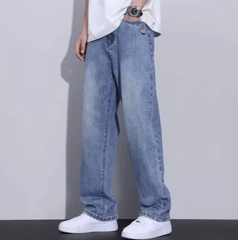 Men’s Retro Straight-Leg Jeans – High-End Loose Fit Wide-Leg Denim Pants for Summer