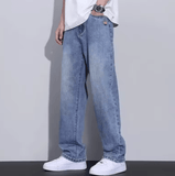 Men’s Retro Straight-Leg Jeans – High-End Loose Fit Wide-Leg Denim Pants for Summer