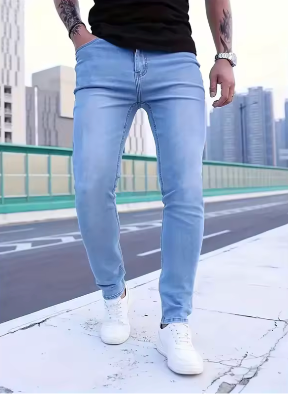 Men’s Slim-Fit Gray Jeans – 98% Cotton Skinny Denim Pants for Casual & Streetwear