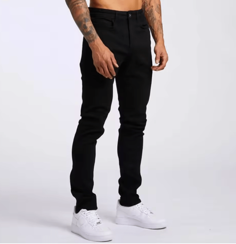 Men’s Slim-Fit Black Stretch Denim Jeans – Trendy Casual Tapered Pants with Slimming Effect
