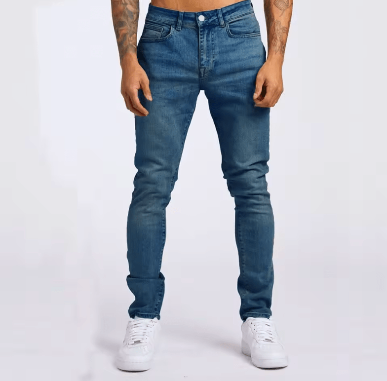 Men’s Slim-Fit Black Stretch Denim Jeans – Trendy Casual Tapered Pants with Slimming Effect