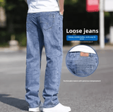 Spring Men’s Jeans Casual Loose Fit – Elastic Waist, Straight Leg, Plus Size, Lightweight Summer Denim Pants
