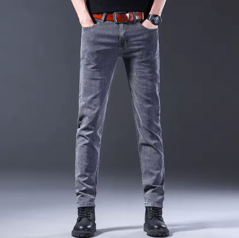 Men’s Slim Fit Korean Style Button Jeans – Black Skinny Solid Color Stretch Denim Pants, Multi-Button Design, Youth Streetwear