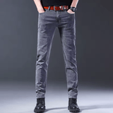 Men’s Slim Fit Korean Style Button Jeans – Black Skinny Solid Color Stretch Denim Pants, Multi-Button Design, Youth Streetwear